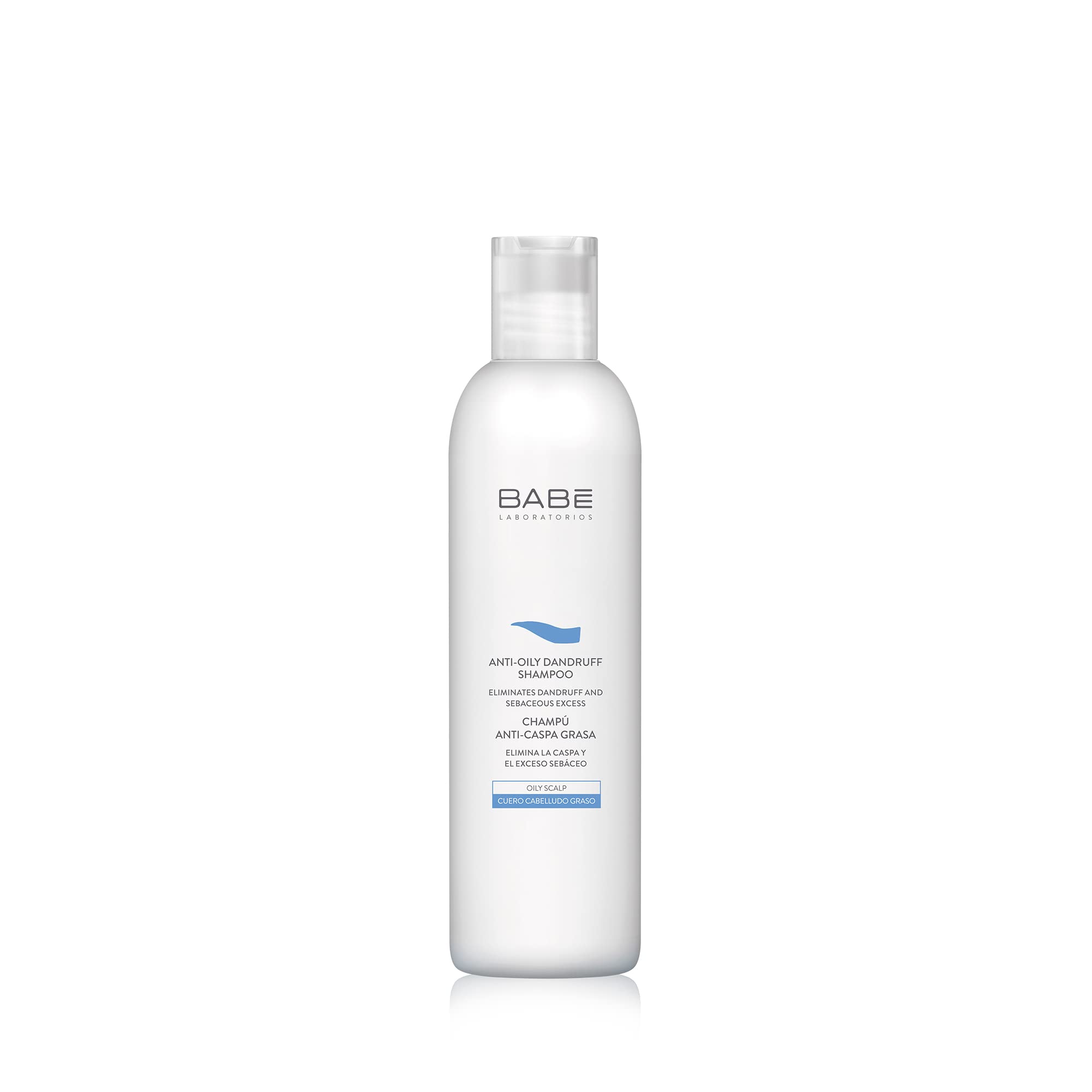 Laboratorios Babe anti-oily dandruff shampoo bottle, 250ml, scalp balance.