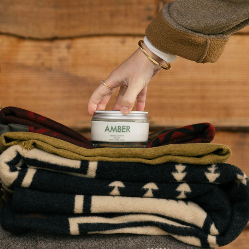 Laboratory Perfumes Amber Body Cream packaging—eco-conscious, gender-free skincare.