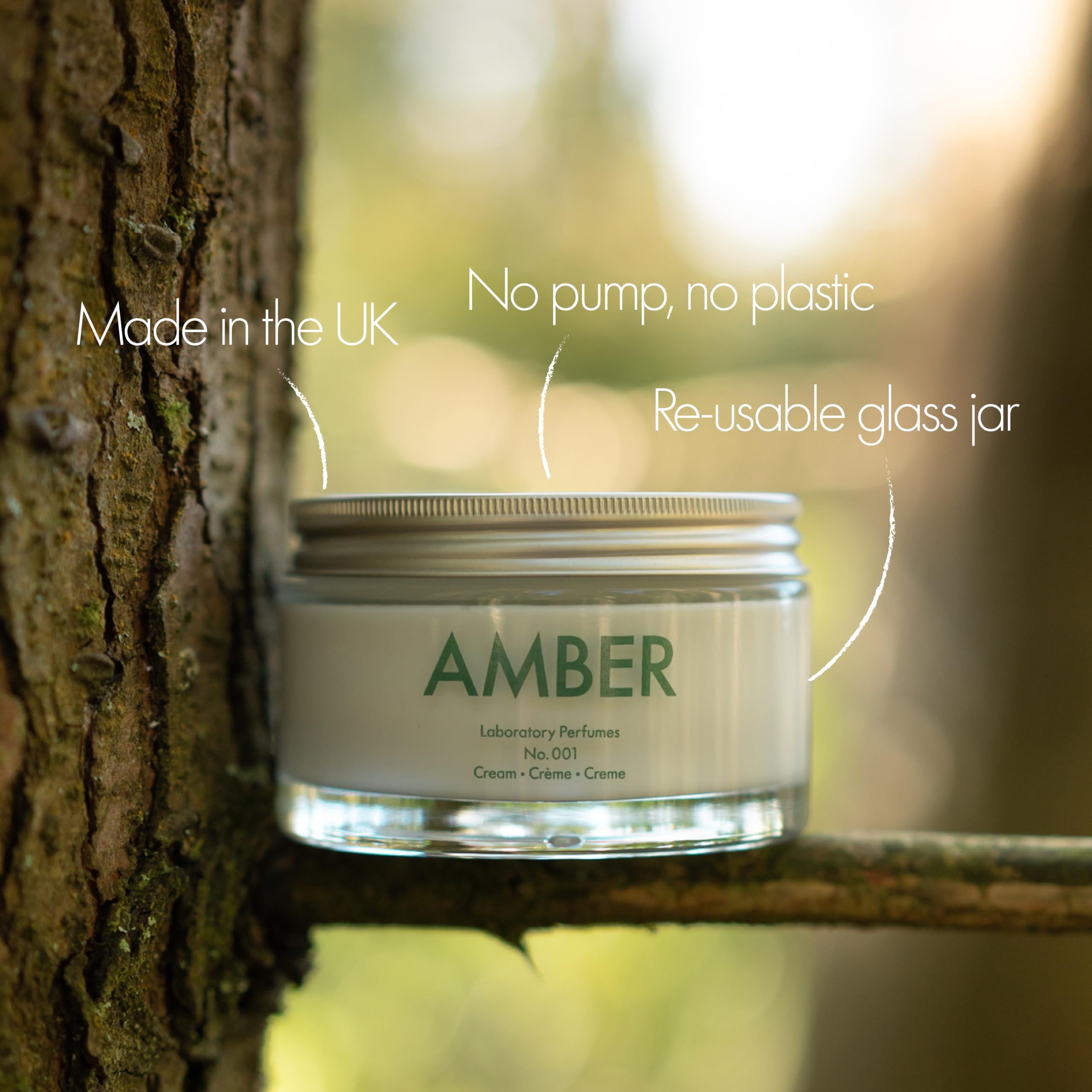 Laboratory Perfumes Amber Body Cream being applied—absorbs quickly for a featherlight feel.