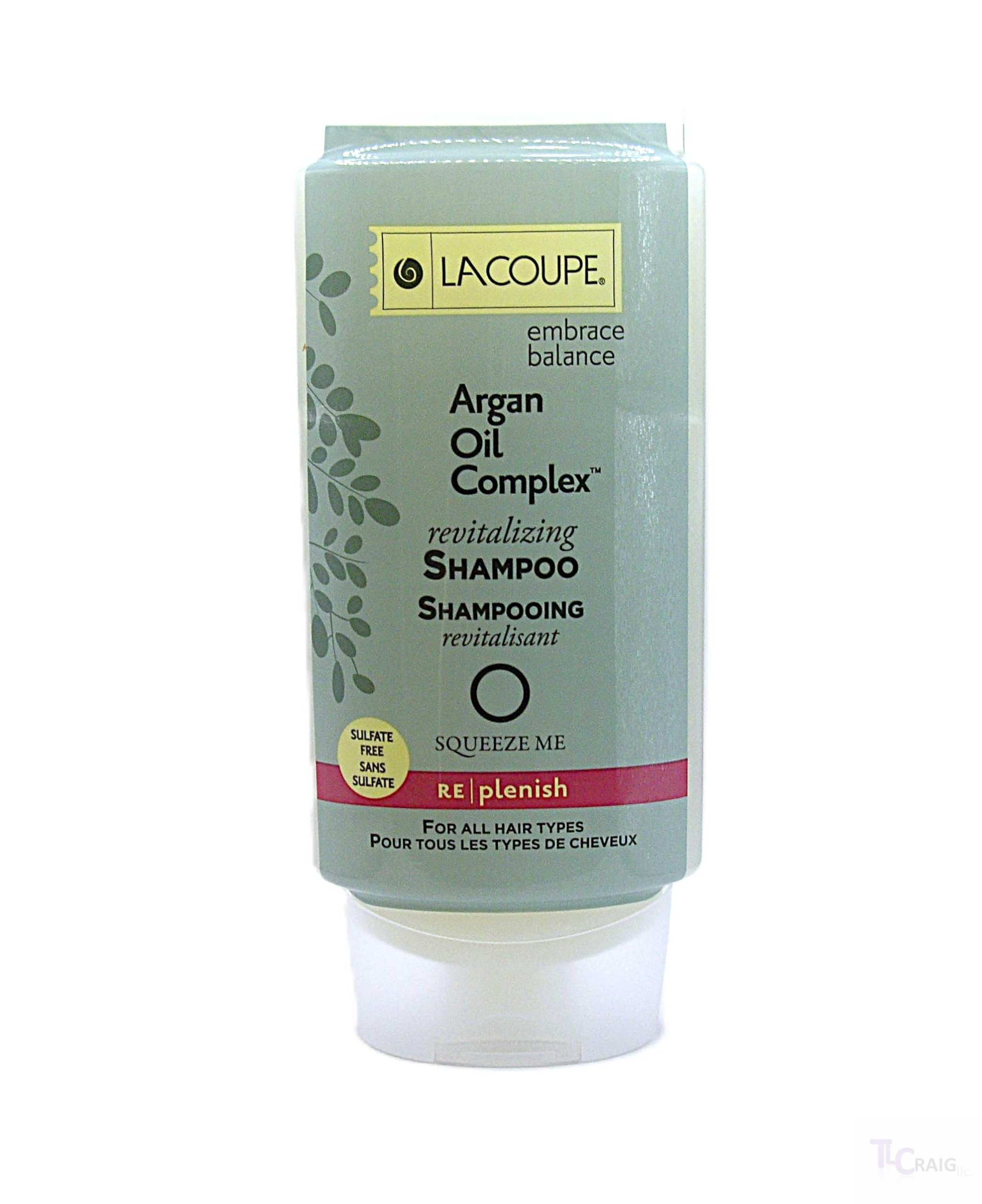 LACOUPE Embrace Balance Shampoo close-up reveals rich lather for gentle cleansing.