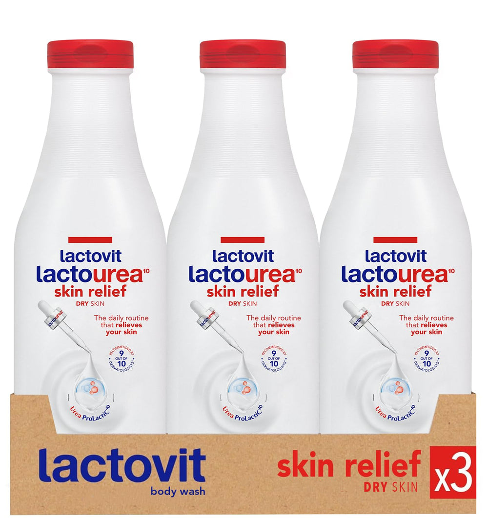 Lactovit Lactourea Body Wash bottle close-up with hydration-focused label.