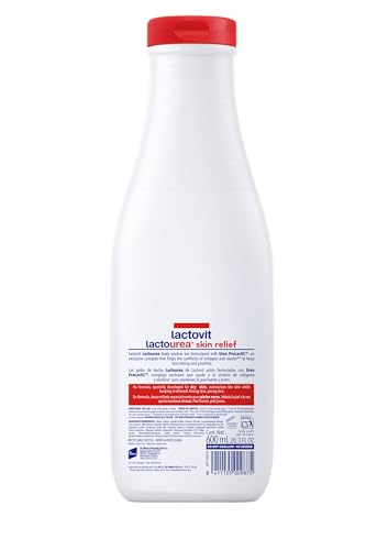 Lactovit Lactourea Body Wash being applied for dry skin relief.