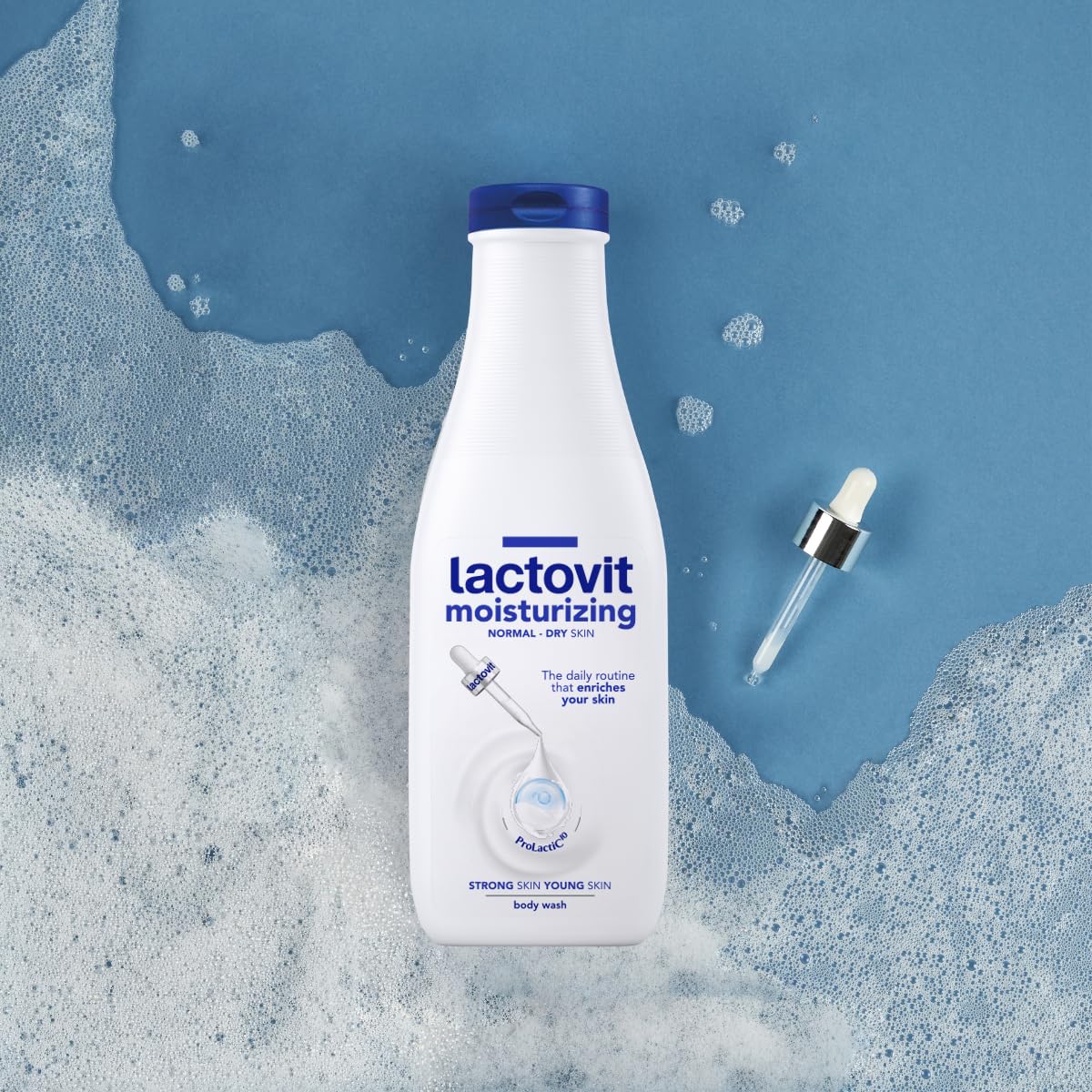 Lactovit for normal to dry skin, moisture barrier boost depicted.