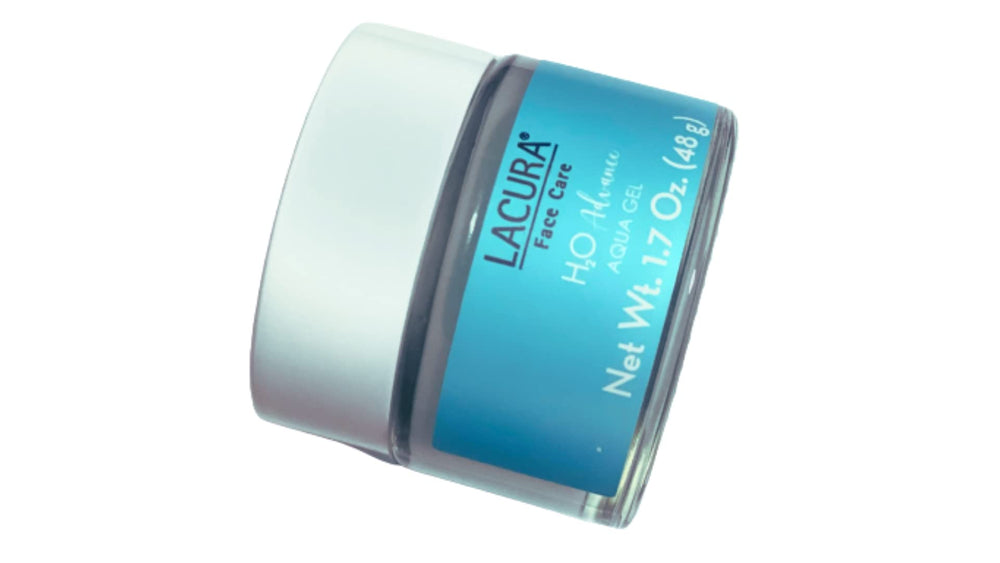LACURA H2O Advance Aqua Gel close-up highlighting hyaluronic acid for deep hydration.
