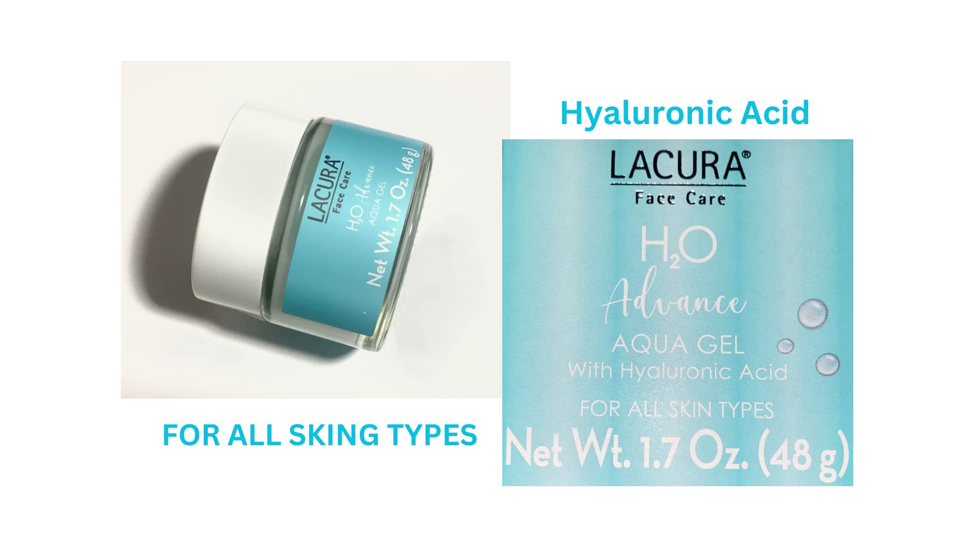 LACURA packaging front highlights all-season hydration suitable for various climates.