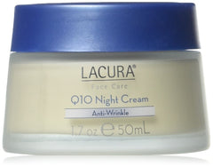 Lacura Q10 Night Cream bottle for nightly skincare routine with potential antioxidant support.