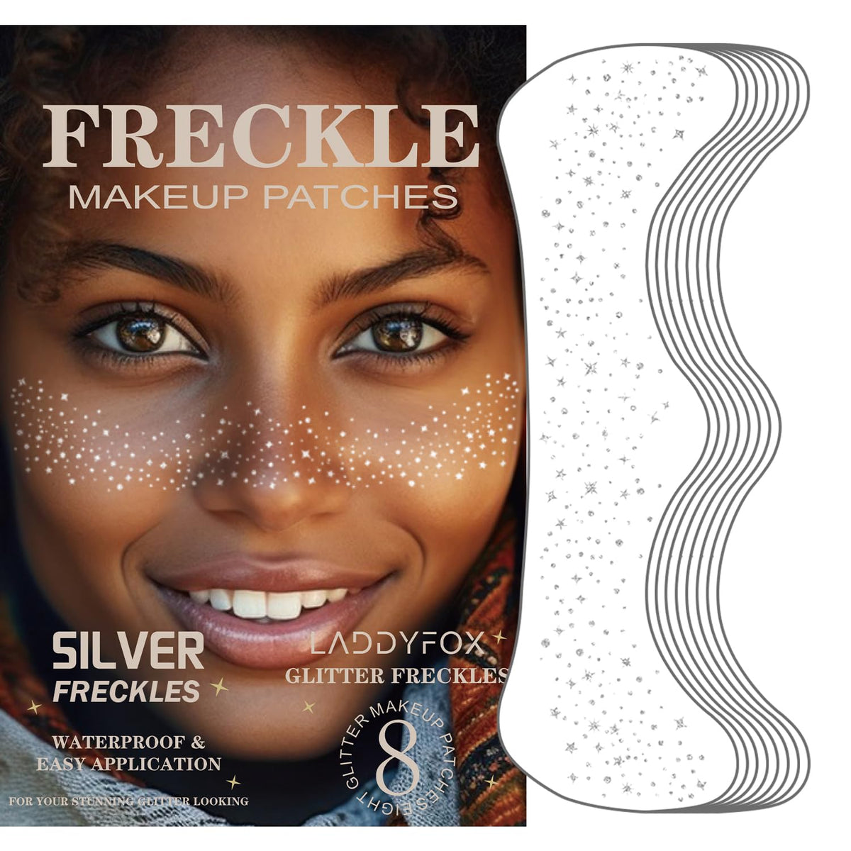 LADDYFOX silver glitter freckles patches for a dazzling festival look that lasts all day