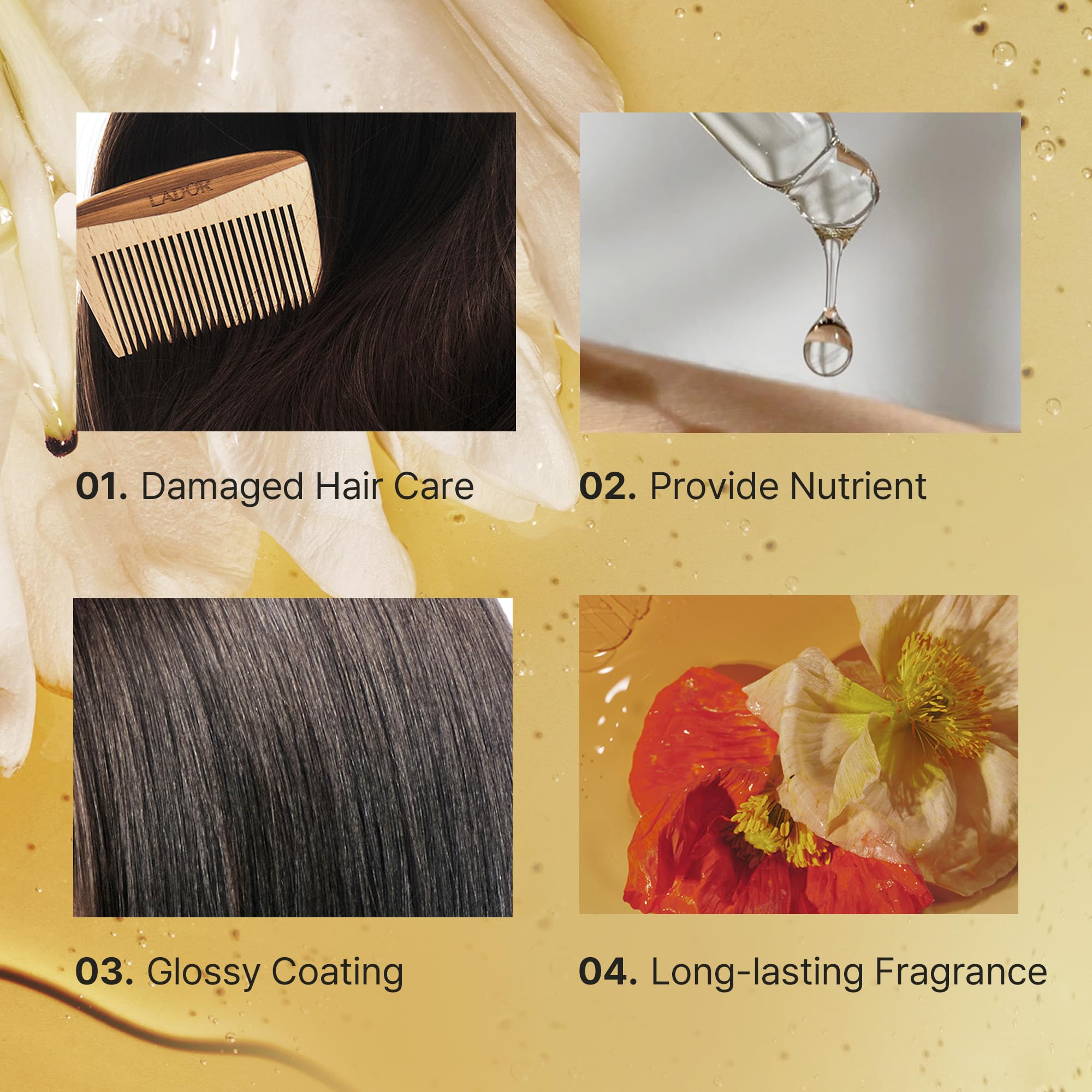 LADOR Hair Perfume Oil on hair delivers shine and smoothness.
