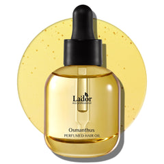 LA'DOR Osmanthus hair perfume oil bottle shows sleek packaging and nourishing gloss.