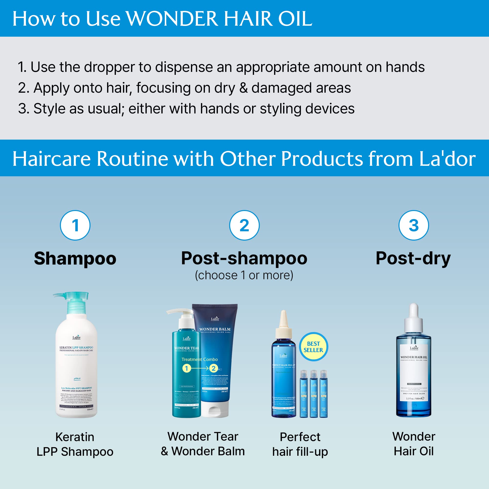 LA'DOR Wonder Hair Oil packaging display for daily use
