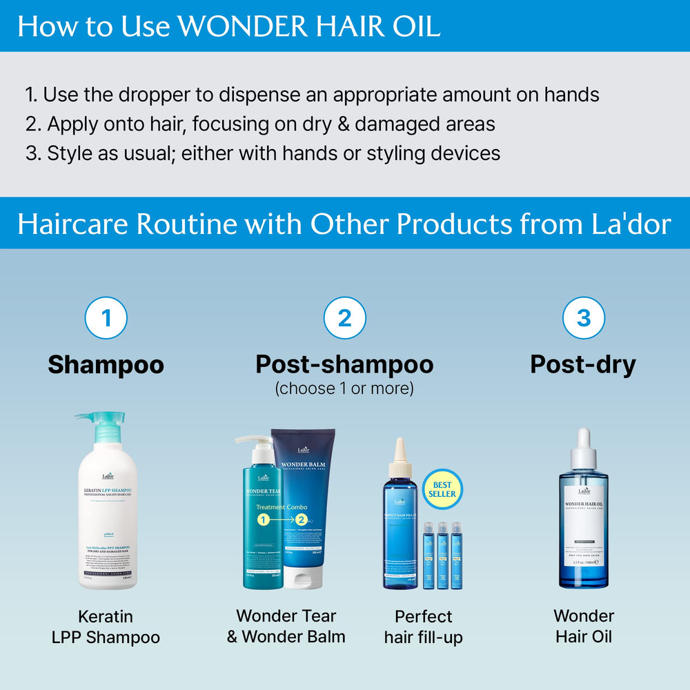 LA'DOR Wonder Hair Oil packaging display for daily use