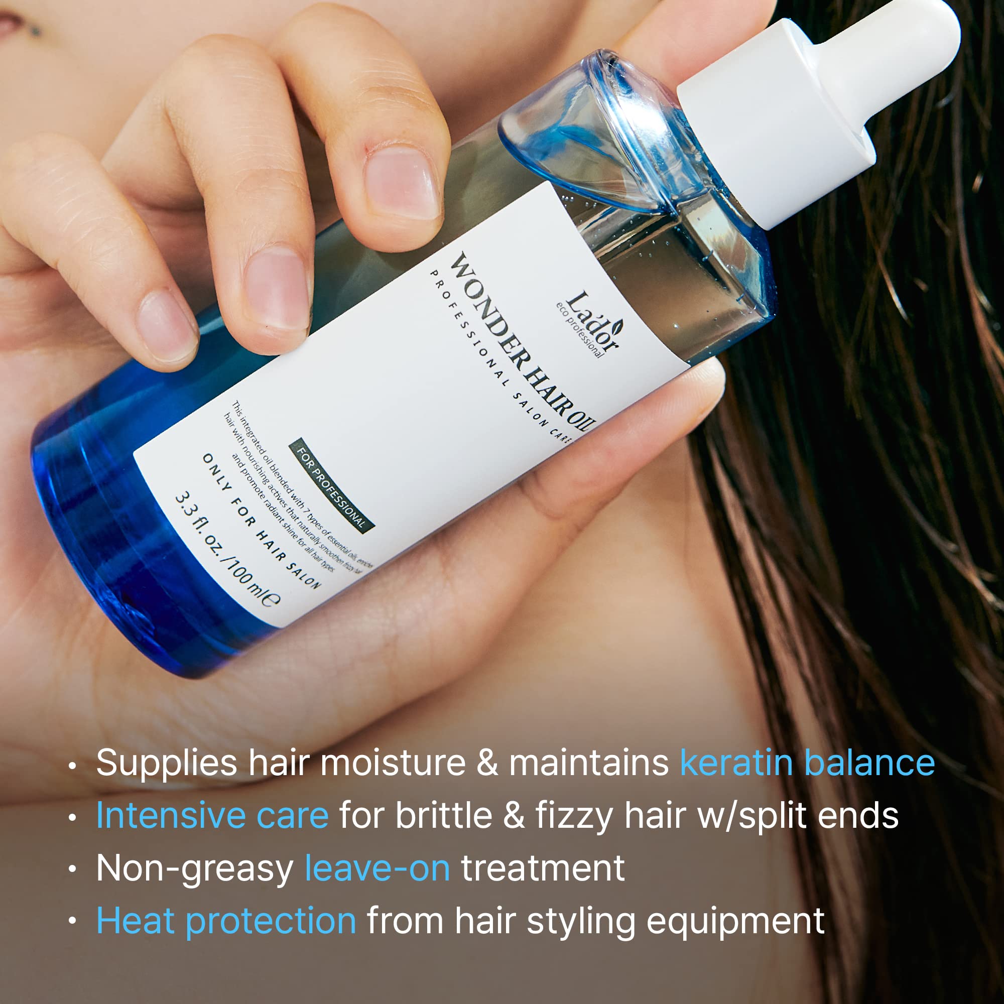 LA'DOR Wonder Hair Oil finish on hair shows glossy, healthy shine