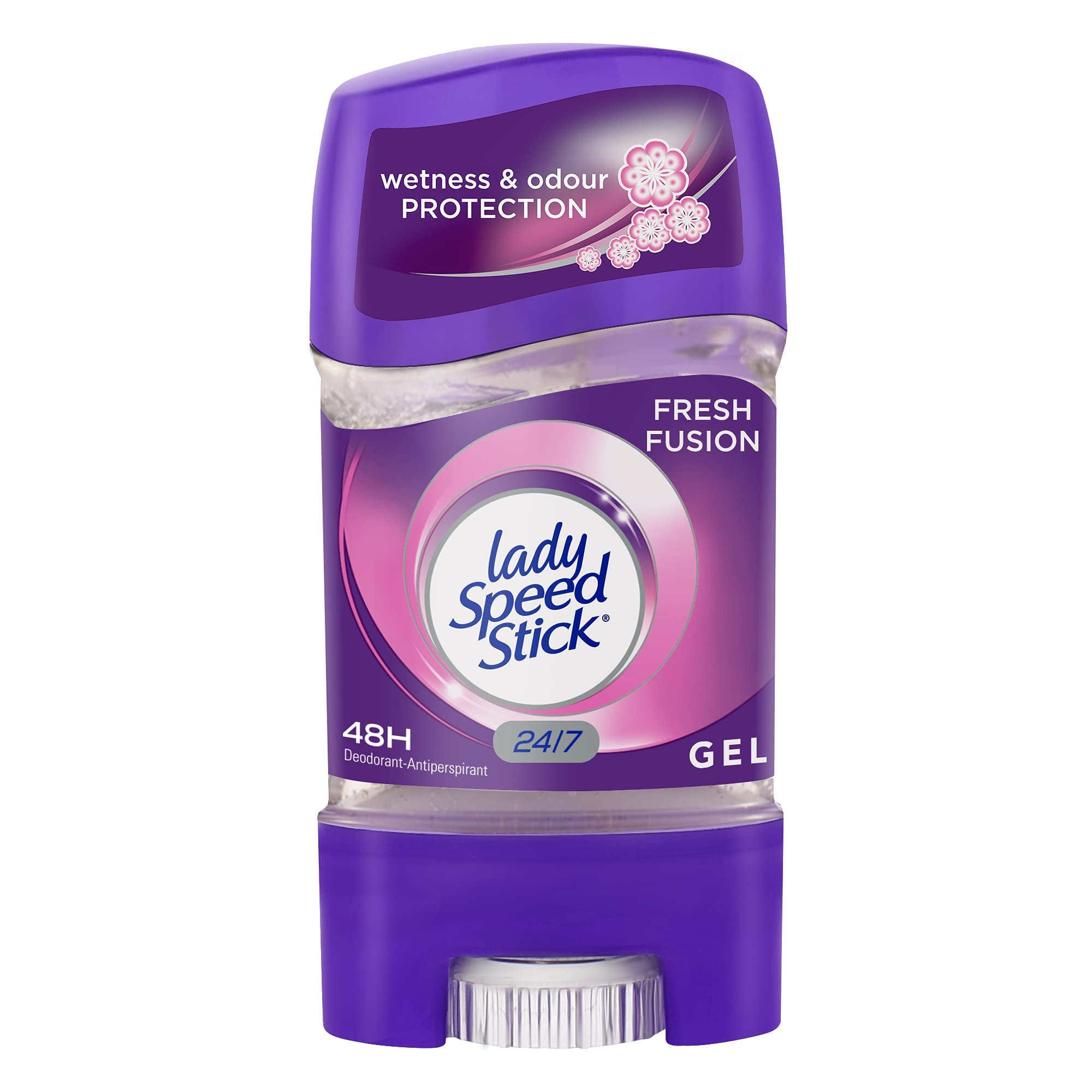 Lady Speed Stick Fresh Fusion gel being applied for all-day freshness.