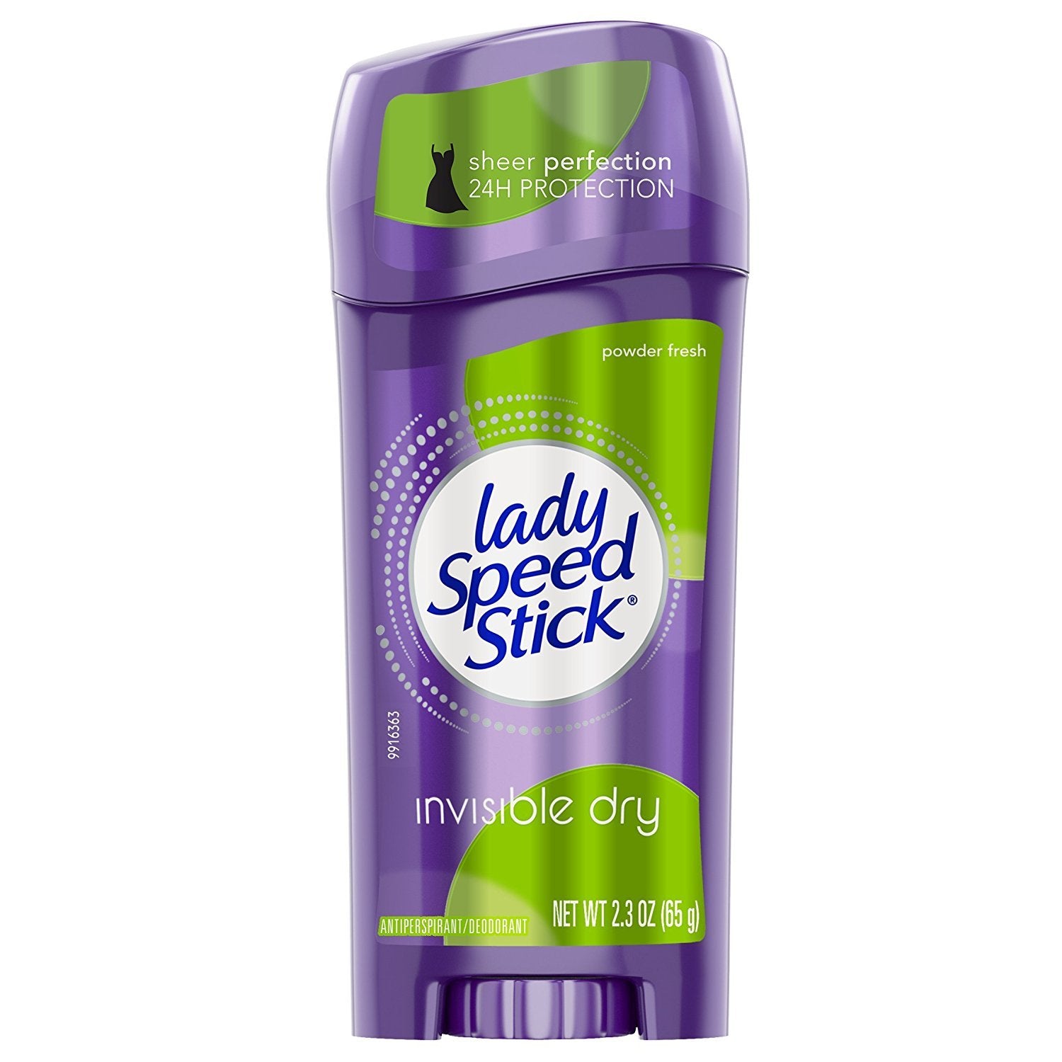 Lady Speed Stick Invisible Dry deodorant stick in powder fresh scent with long-lasting protection.