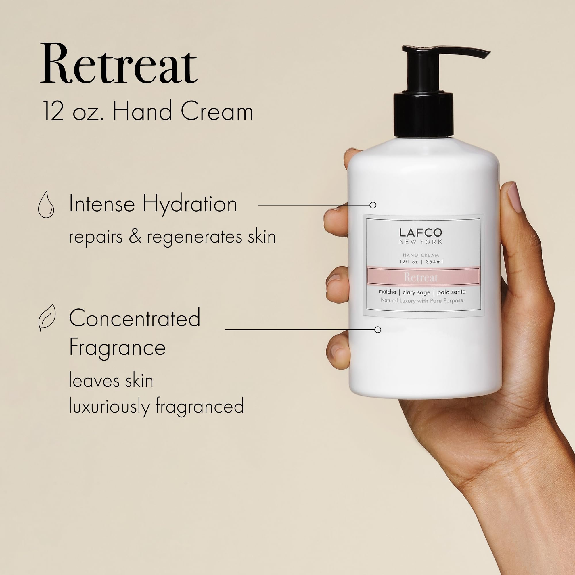 LAFCO New York Retreat hand cream texture close-up shows creamy, fast-absorbing formula