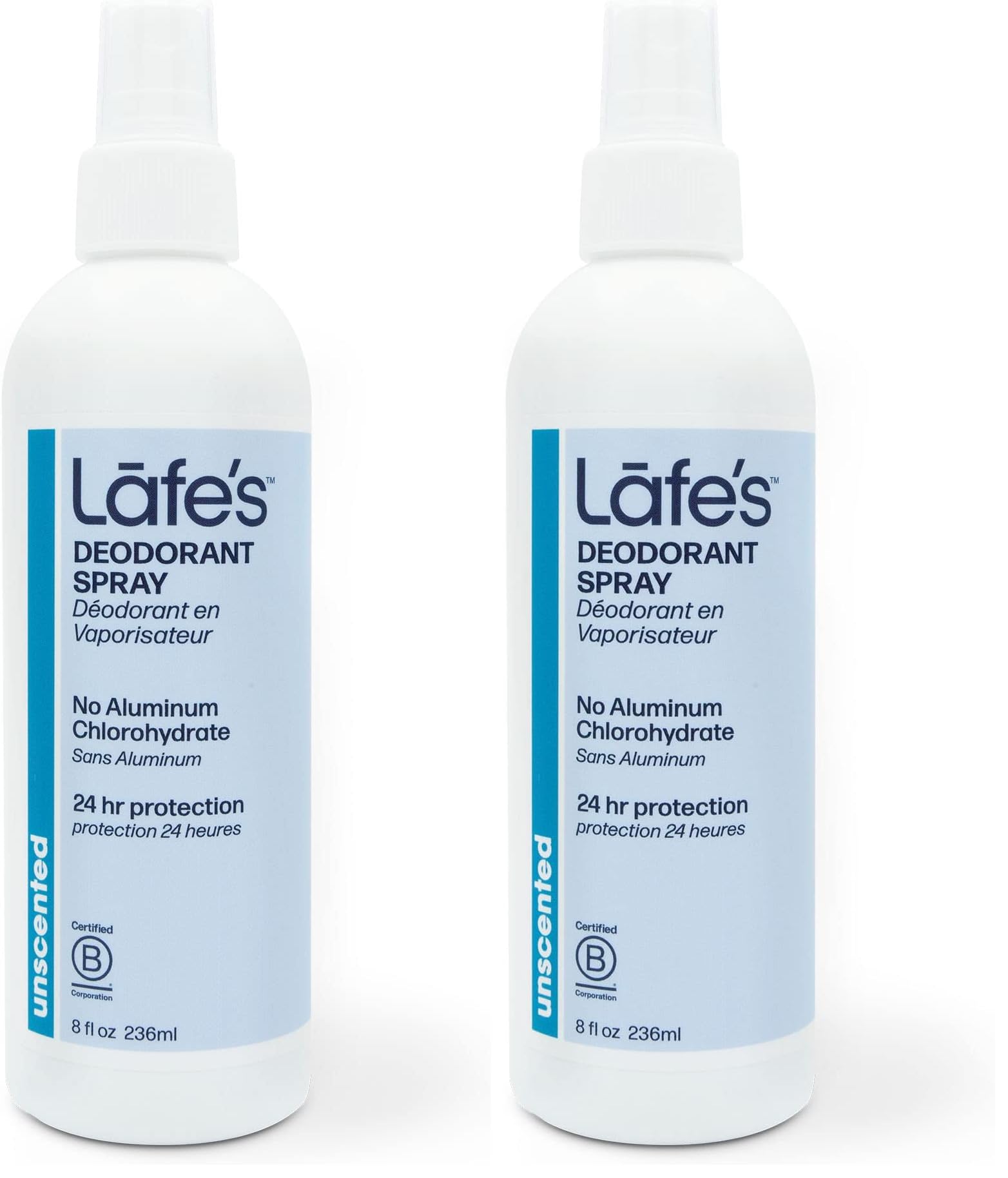 Lafe's natural deodorant 8oz spray bottle for all-day freshness.