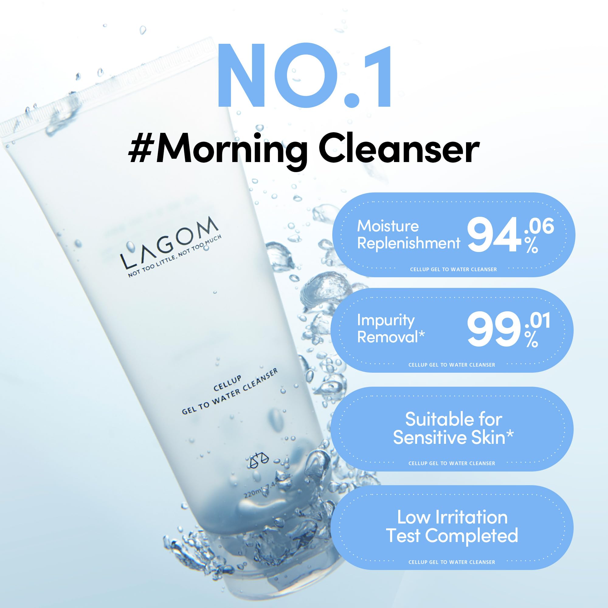 Lagom Cellup Gel To Water Cleanser jelly texture glides smoothly for a revitalizing cleanse.
