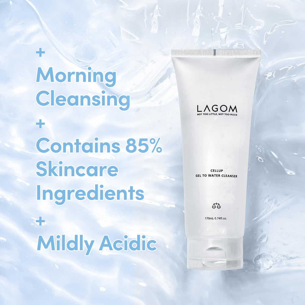 Lagom Cellup Gel To Water Cleanser transparent formula supports gentle cleansing and hydration.
