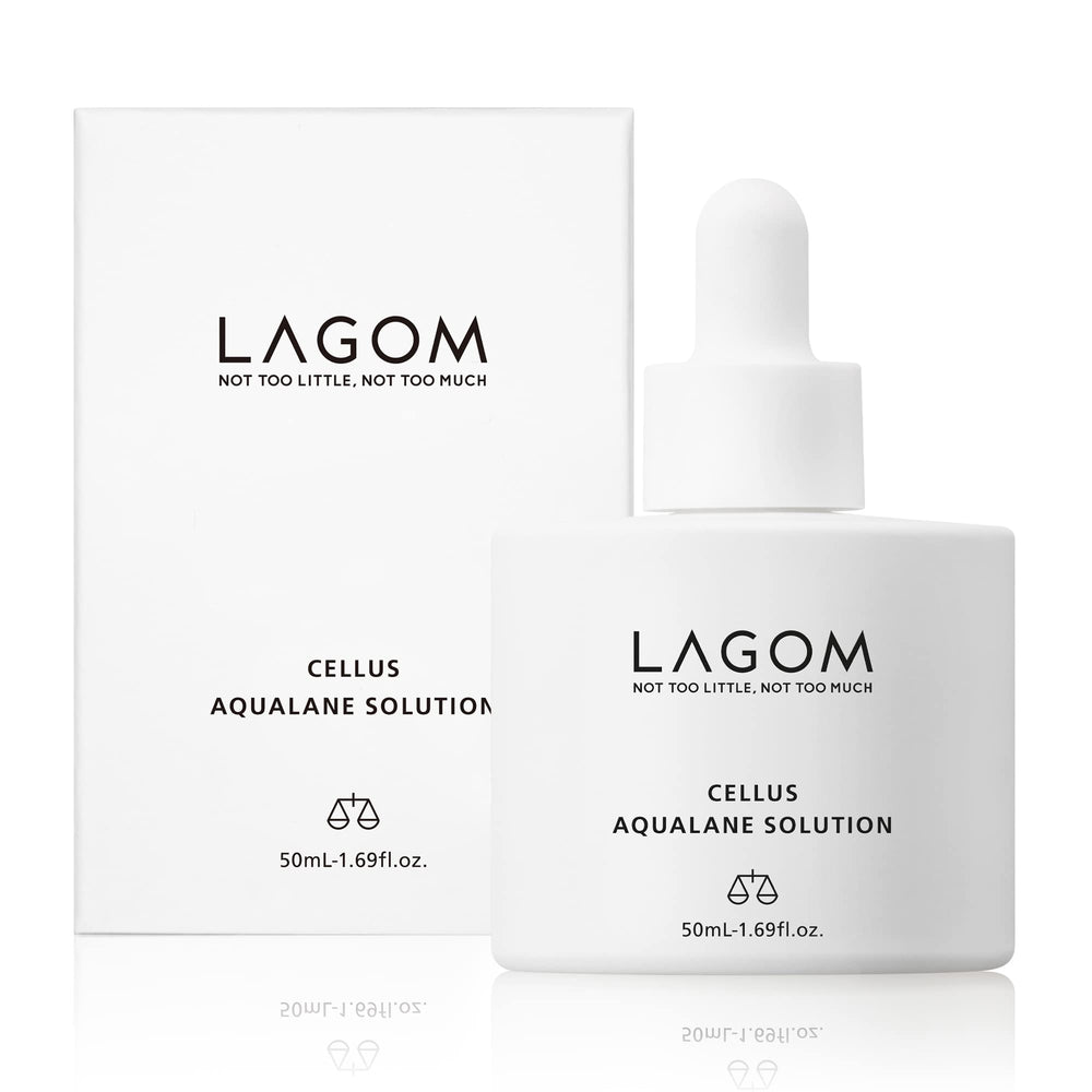 LAGOM Cellus Aqualane Solution bottle on a clean vanity showing hydration-ready serum