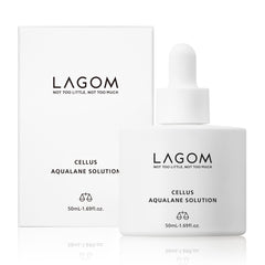 LAGOM Cellus Aqualane Solution bottle on a clean vanity showing hydration-ready serum