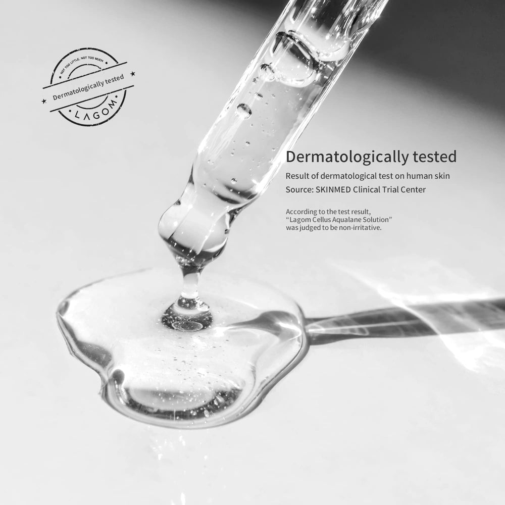 LAGOM Cellus Aqualane Solution applying to the face for quick absorption