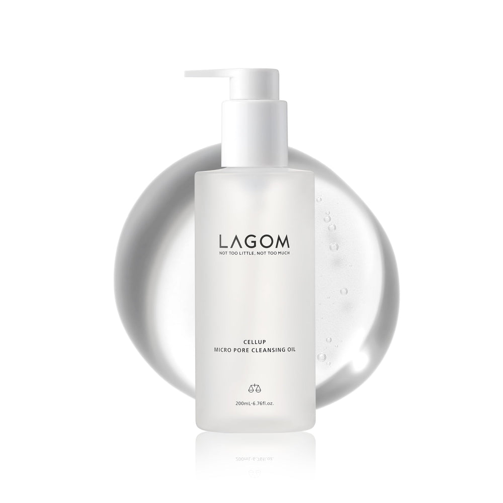 LAGOM Micro Pore Cleansing Oil bottle close-up for gentle makeup removal.