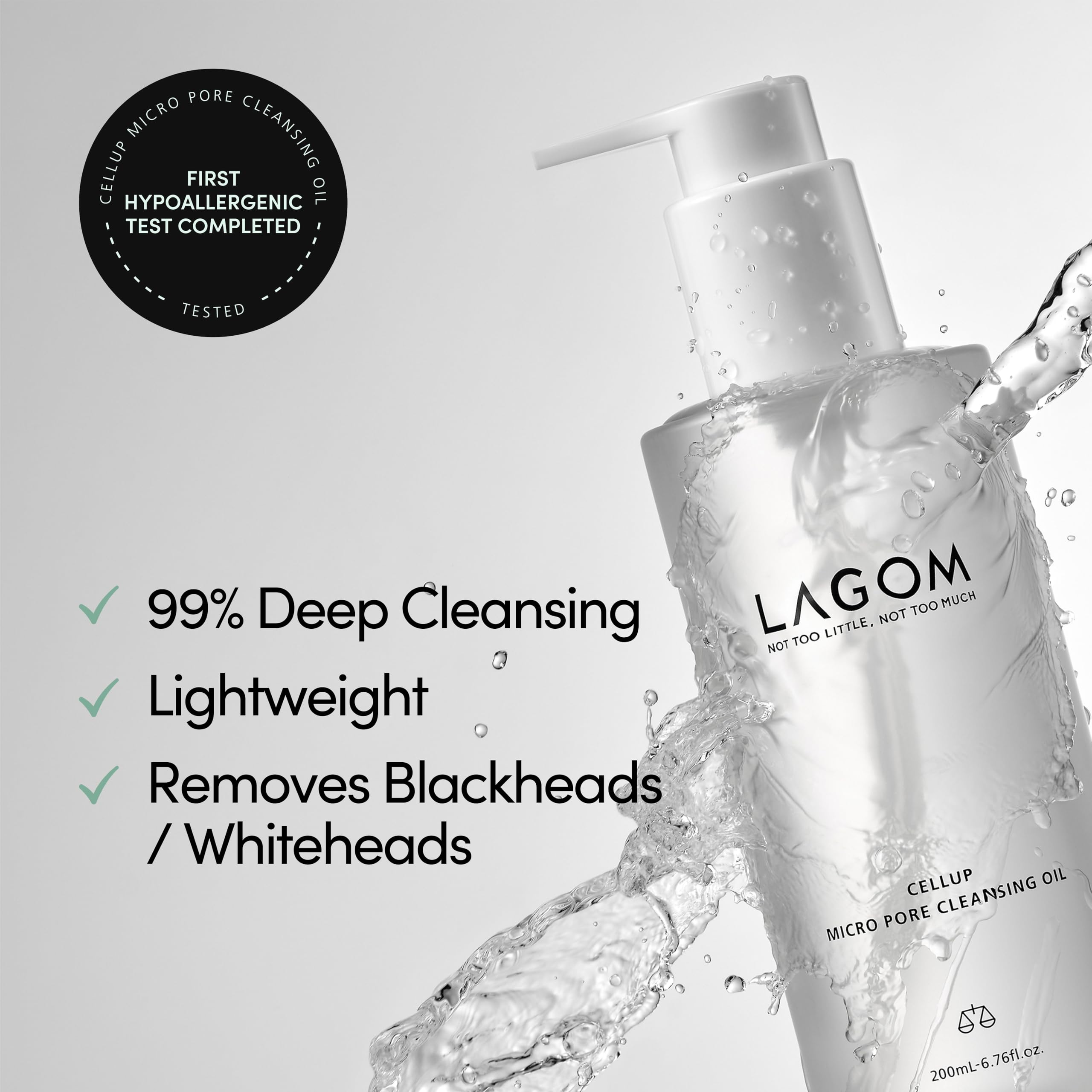 LAGOM Micro Pore Cleansing Oil being poured showing easy application.