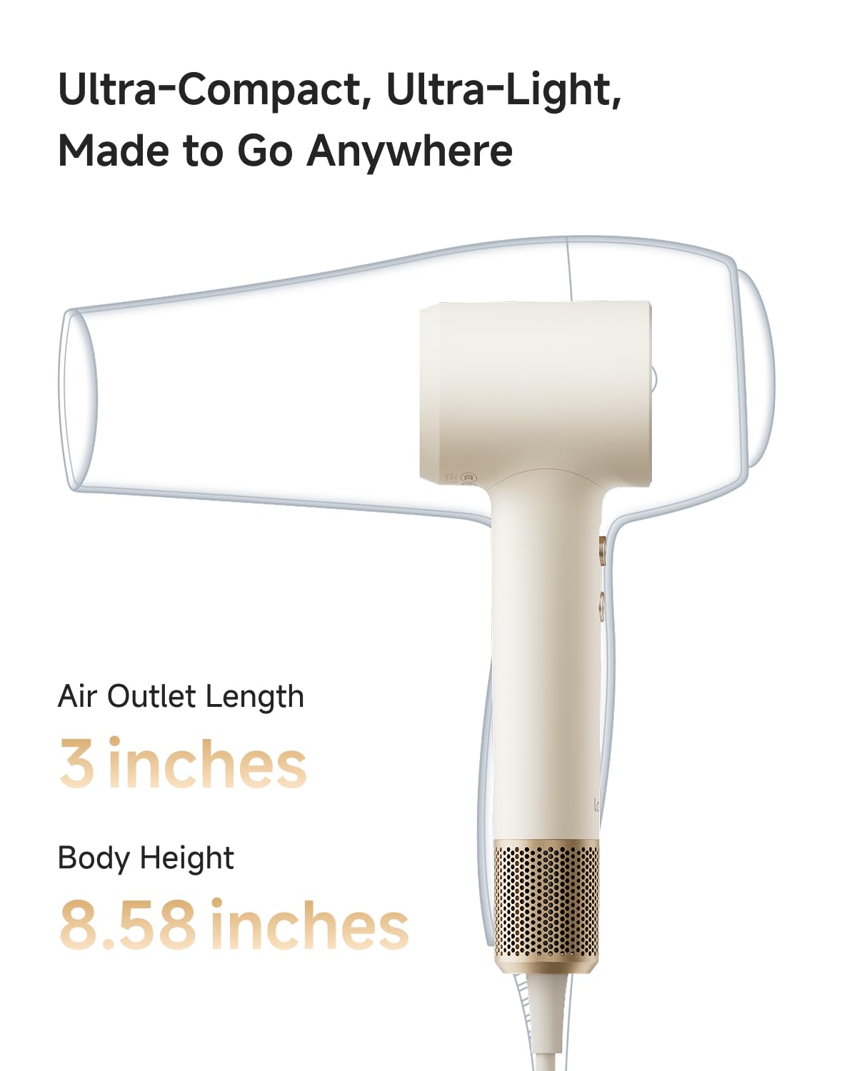 Laifen MINI hair dryer featuring a 110,000 RPM motor for quick drying