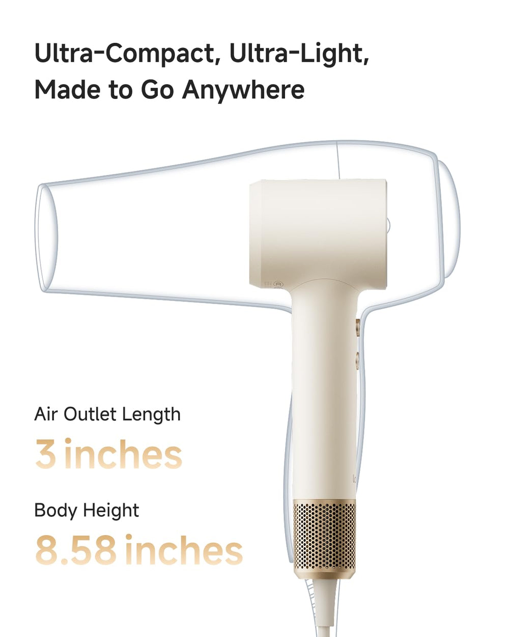 Laifen MINI hair dryer featuring a 110,000 RPM motor for quick drying