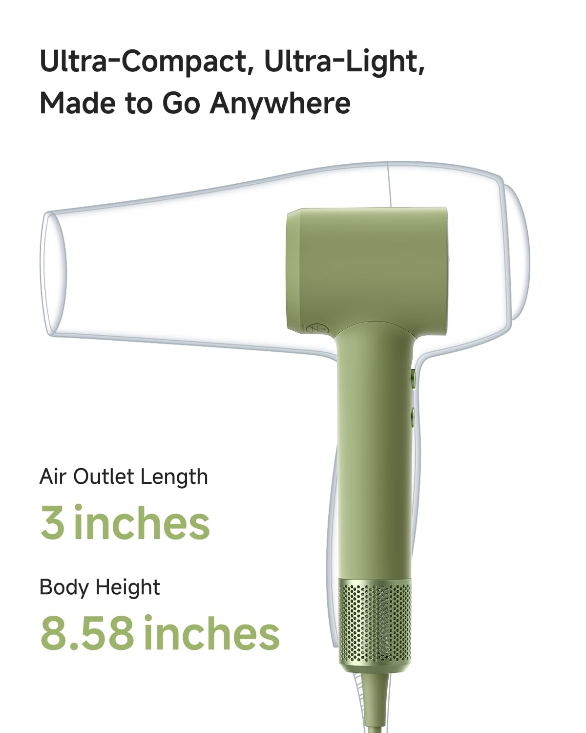 Laifen MINI's ultra-fast drying power with 110,000 RPM motor for quick sessions.