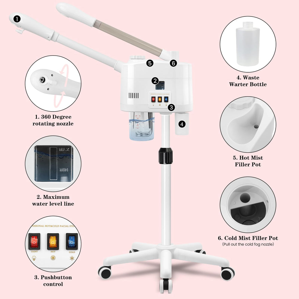 Lailelaodi stand steamer at adjustable height for spa or home use.