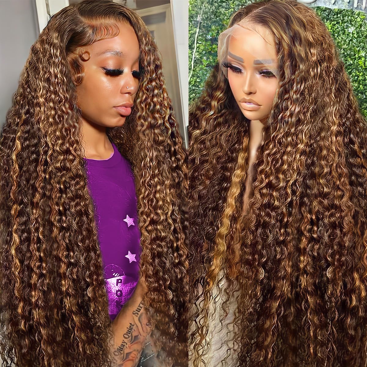 LAINSS 13x6 highlight lace-front wig closeup shows natural hairline and baby hairs for seamless parting