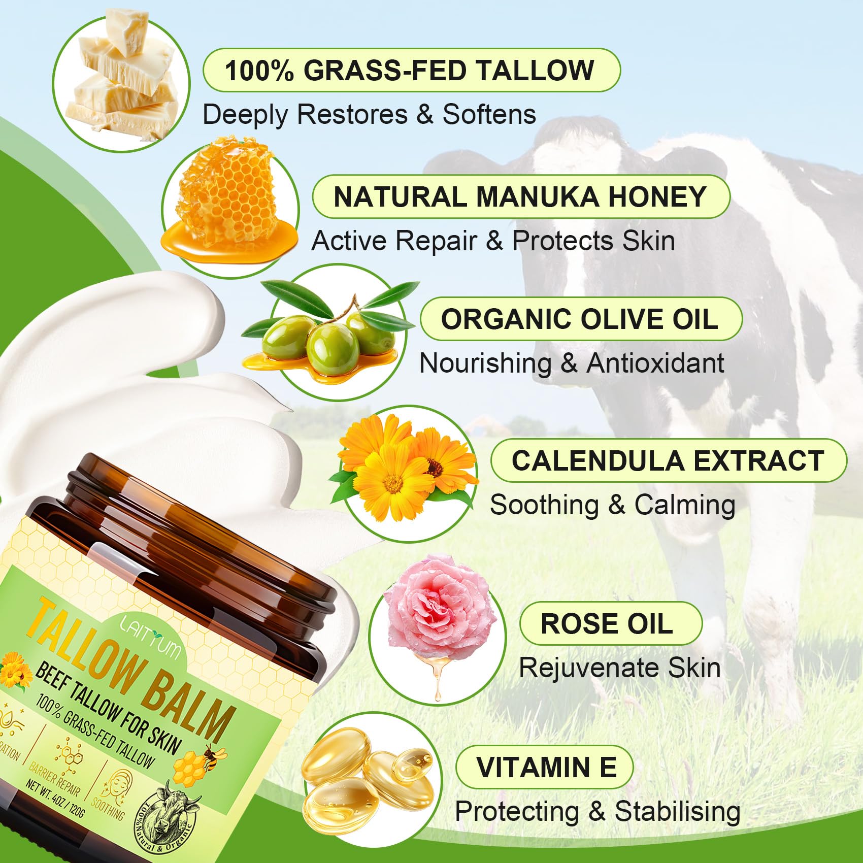 LAITYUM Calendula and honey blend visible, signaling gentle skin comfort.