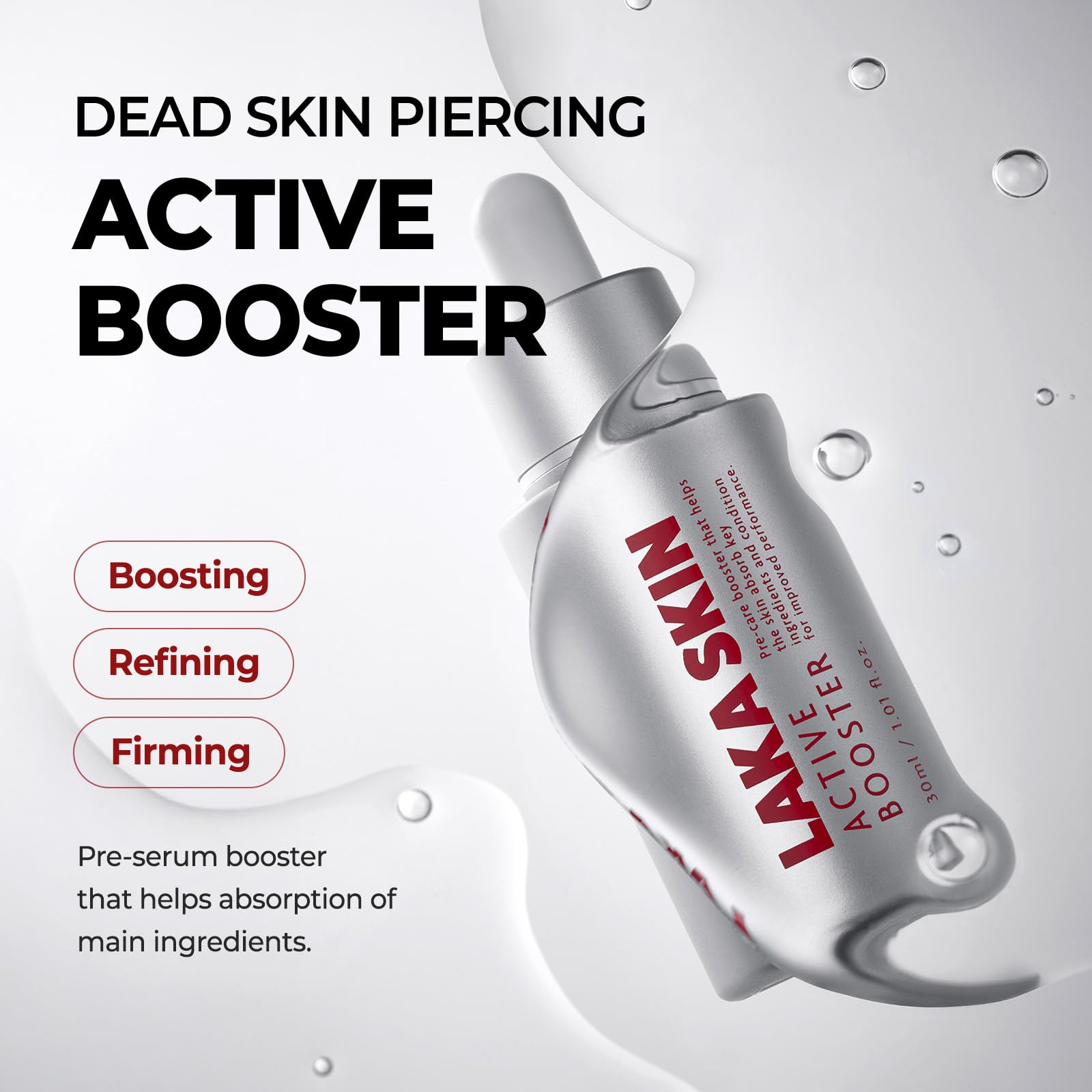 Laka Active Booster dispenser pump showing clean, precise delivery during skincare routine