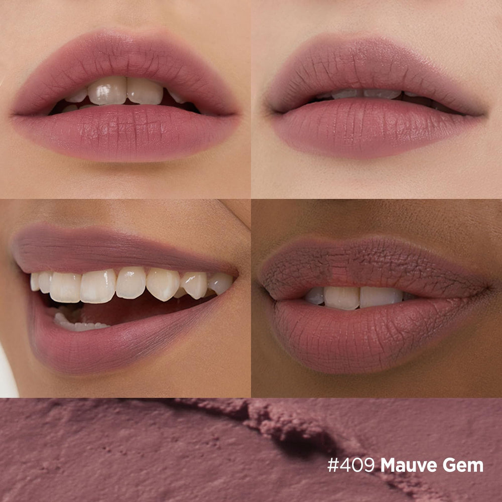Close-up of Laka lipstick application reveals velvet matte finish.