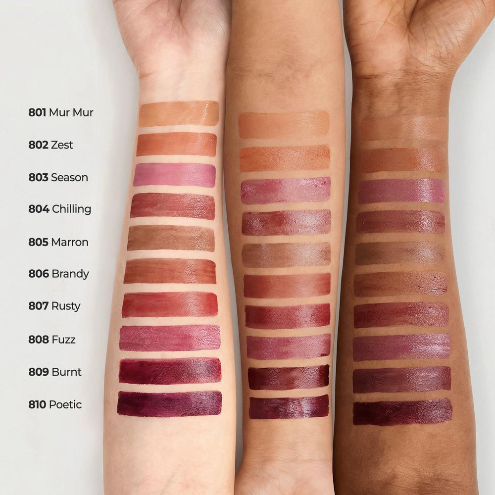 Laka Devil Lip Brandy close-up captures radiant glow and non-creasing look.