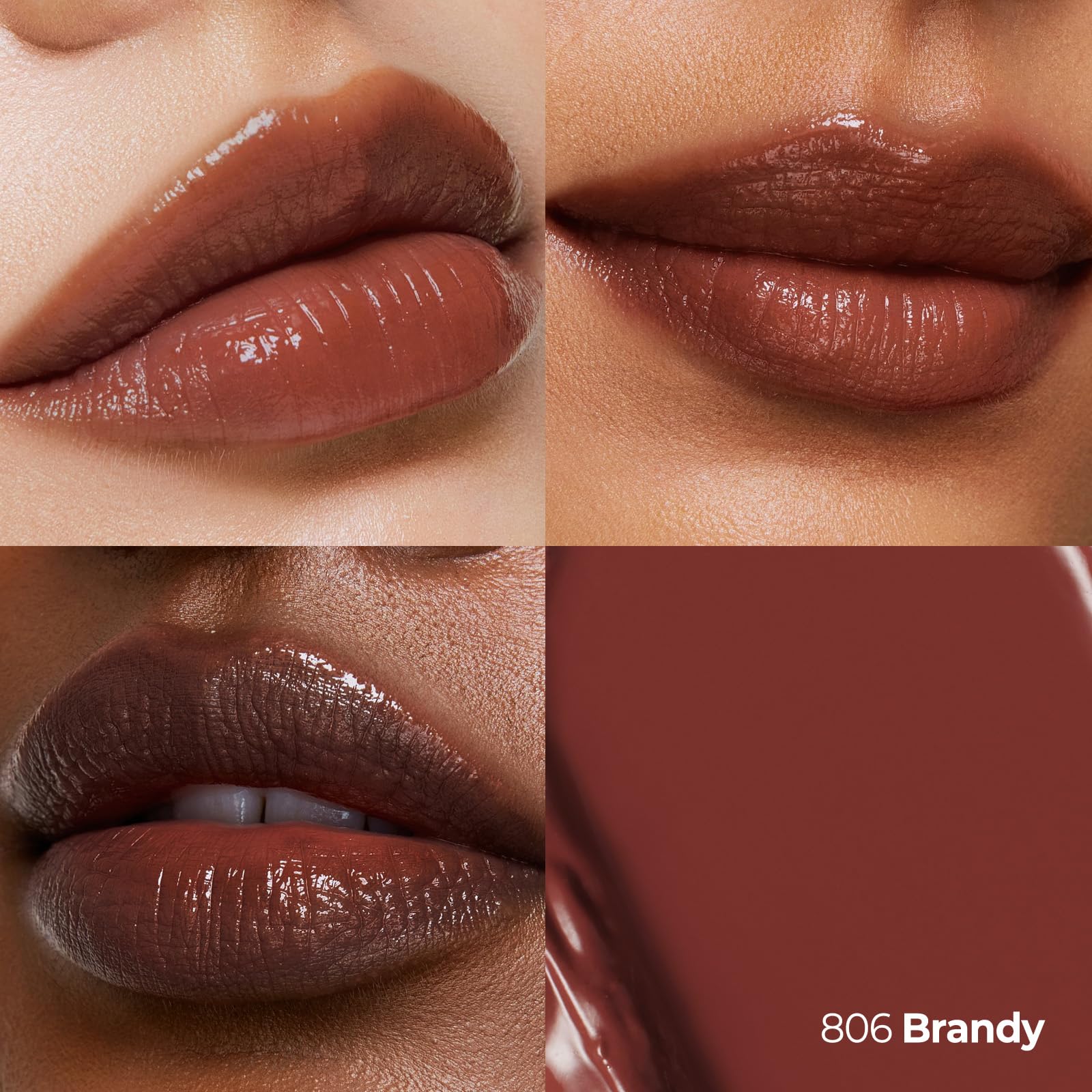 Laka Devil Lip Brandy swatch reveals vivid glow and smooth finish.