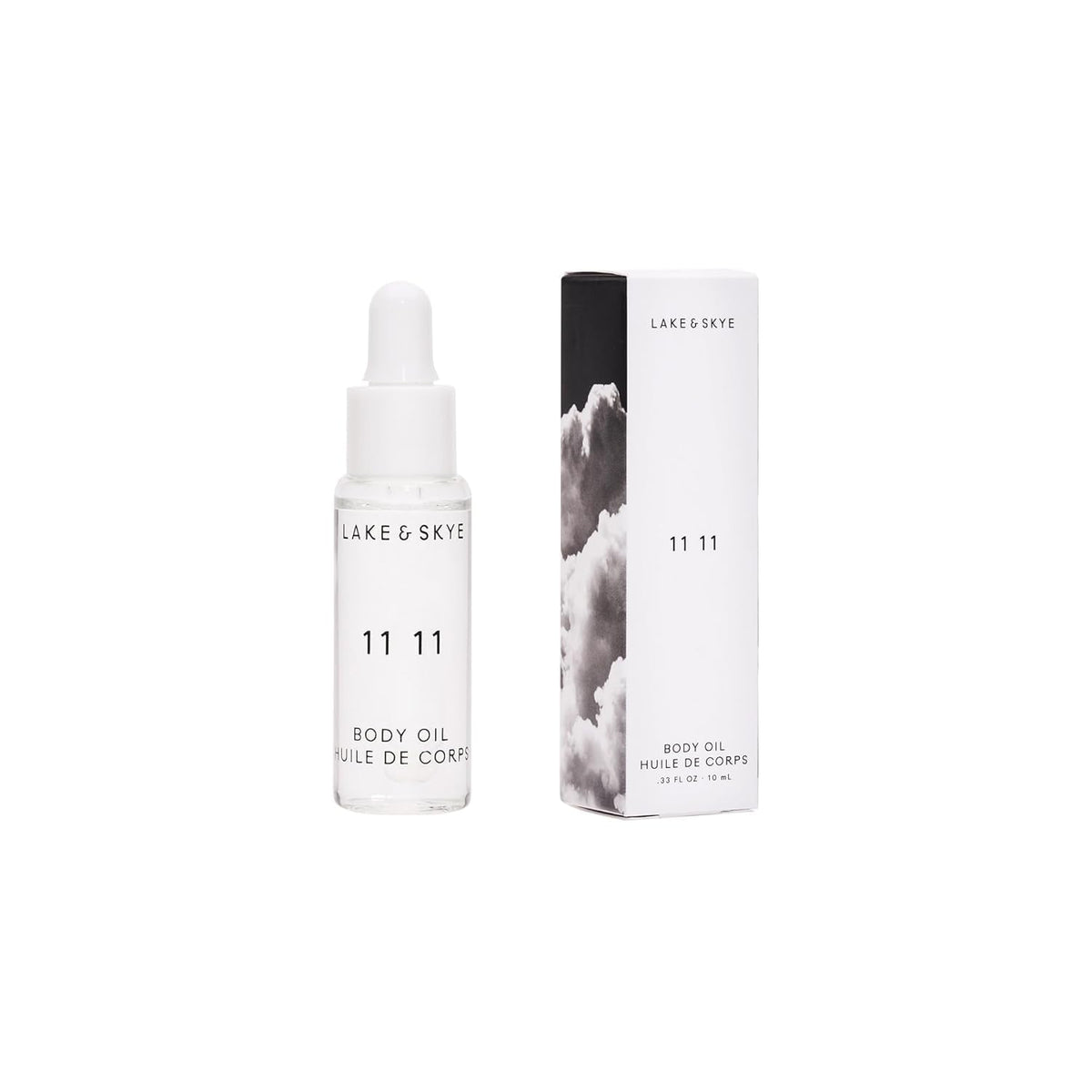 Lake & Skye 11 11 Body Oil Mini bottle close-up highlighting hydrating formula for radiant skin