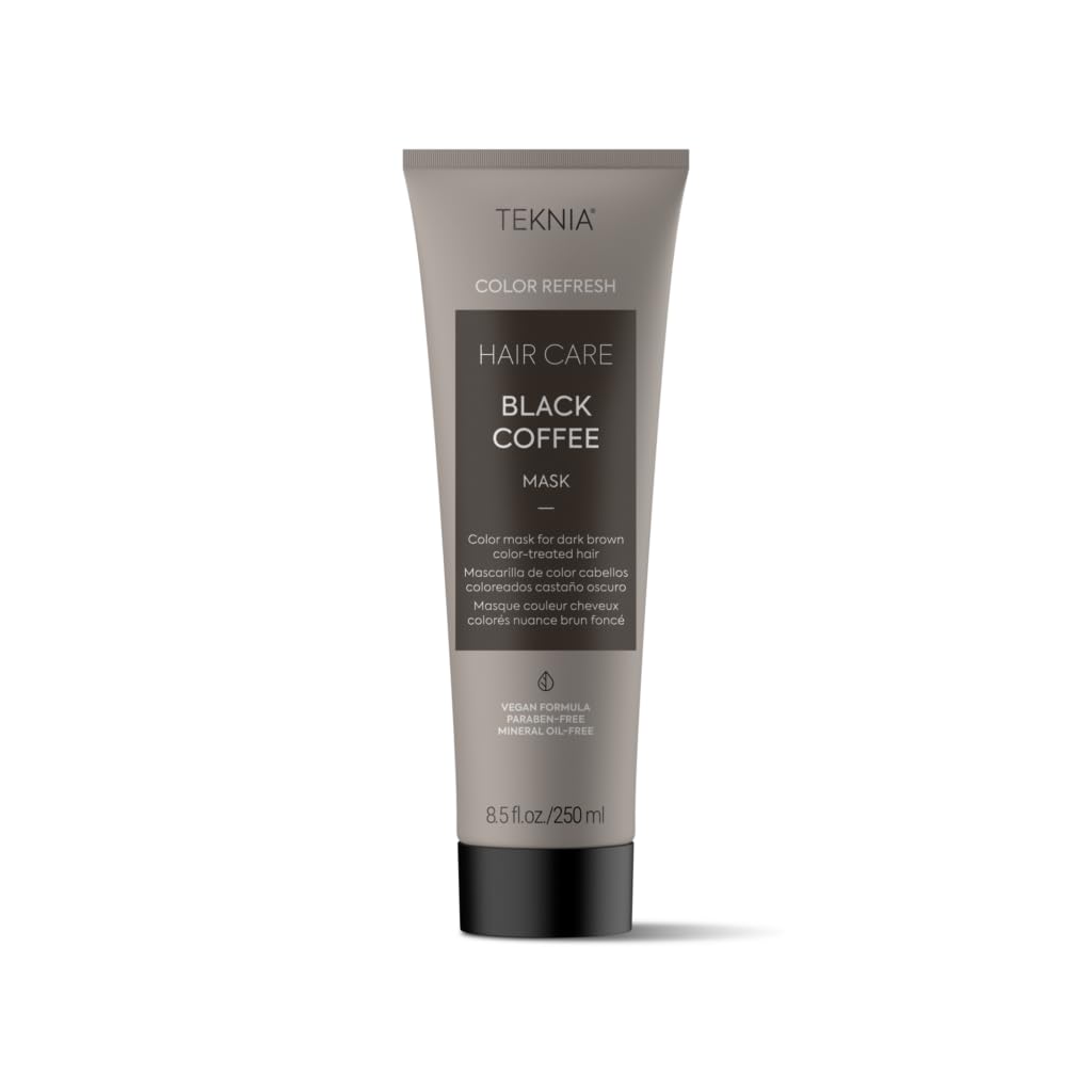 LAKME Teknia Black Coffee Mask jar close-up showing color deposit and conditioning