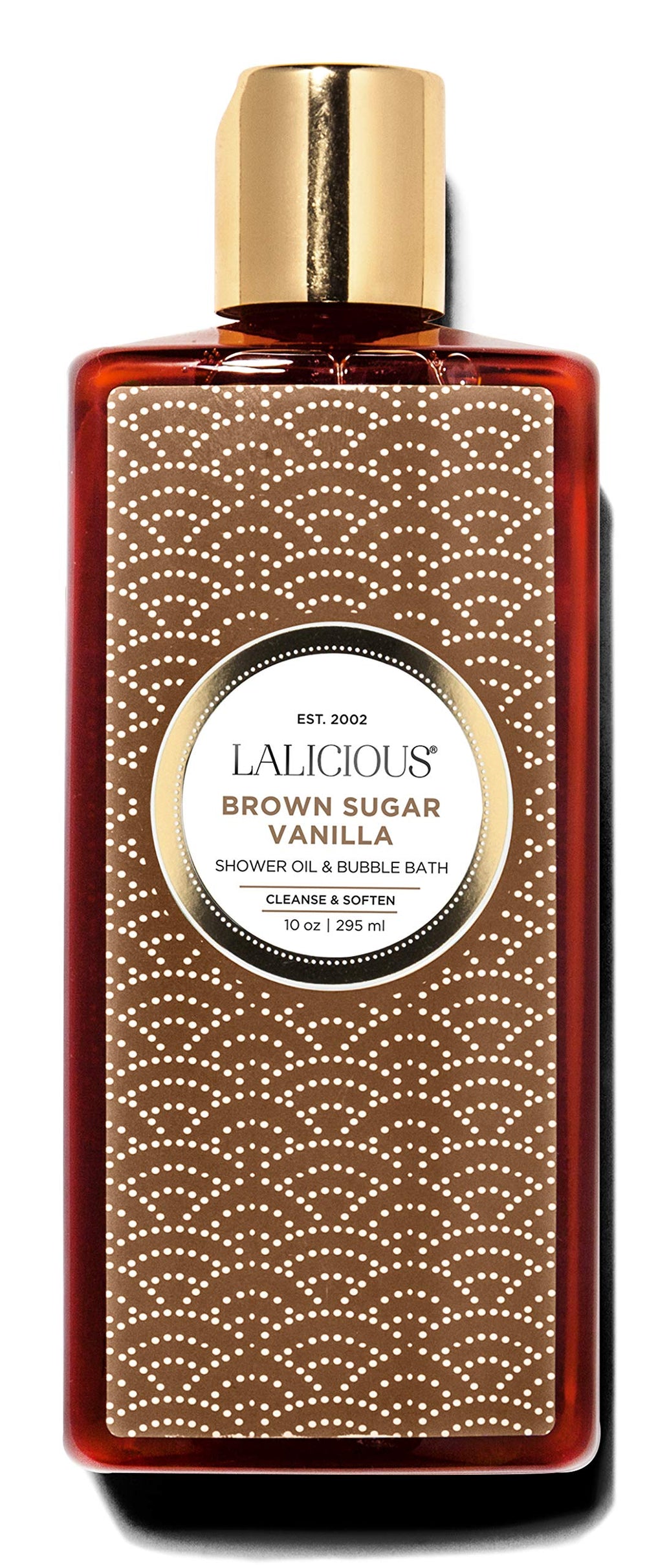 LaLicious Brown Sugar Vanilla shower bottle offers gentle cleansing and fragrance.