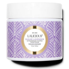 LaLicious gommage sucre lavande dans un bocal, peau douce et lumineuse.
