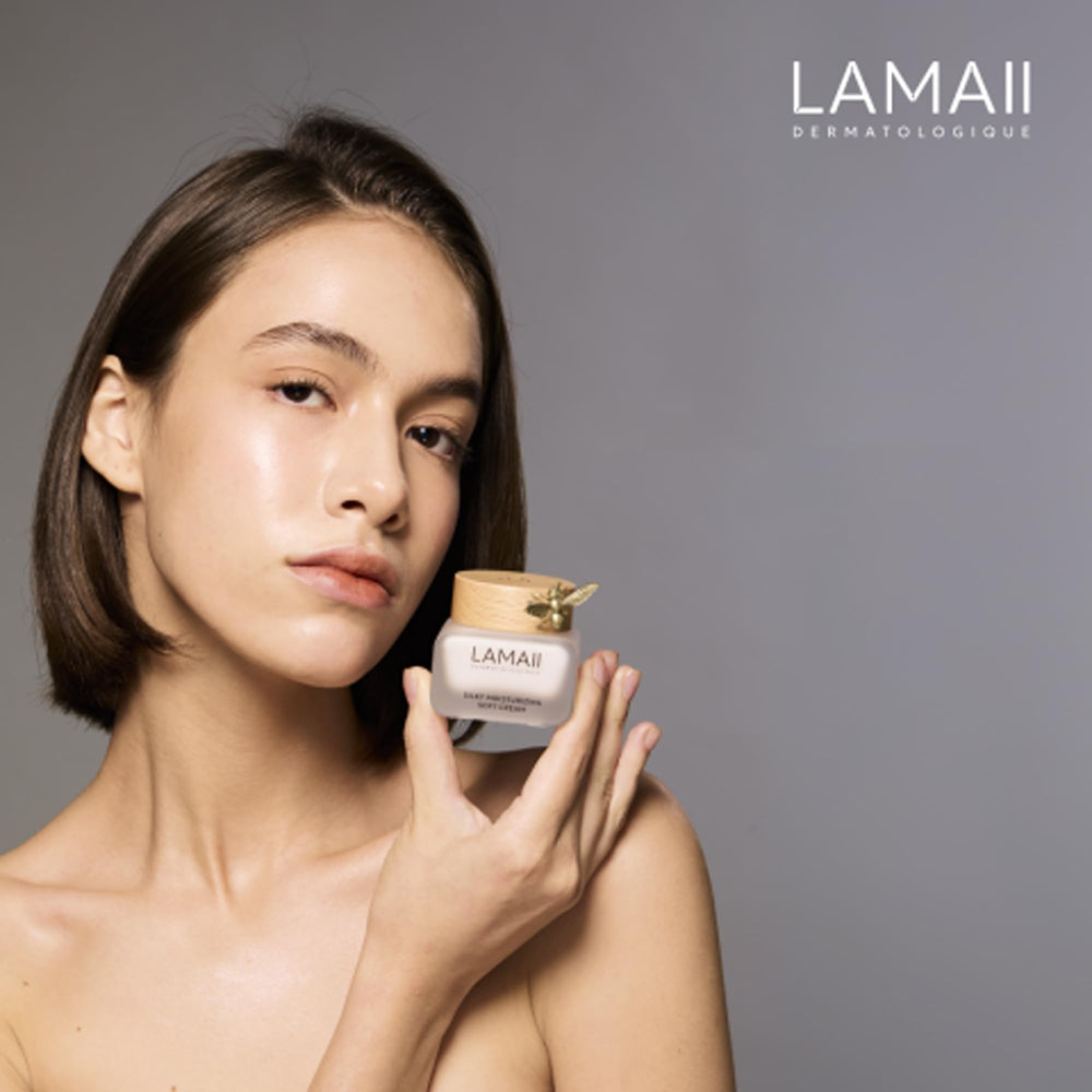 LAMAII Silky Moisturizing Soft Cream spread reveals creamy texture for daily use