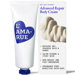 L'AMA-RUE Advanced Body Repair Cream bottle delivers deep hydration for smooth, even skin.