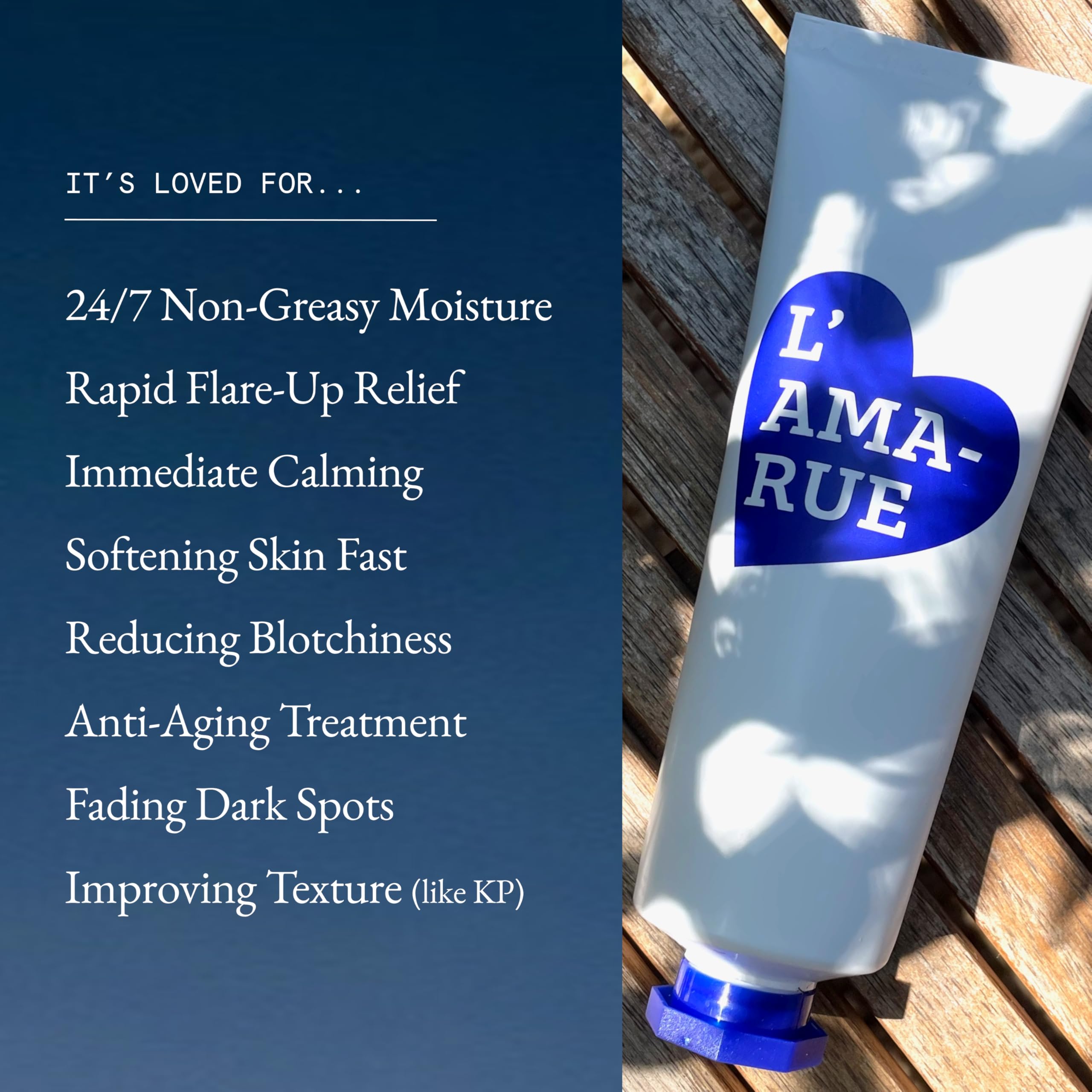 L'AMA-RUE L'AMARUE cream on a bathroom shelf signals premium full-body care.