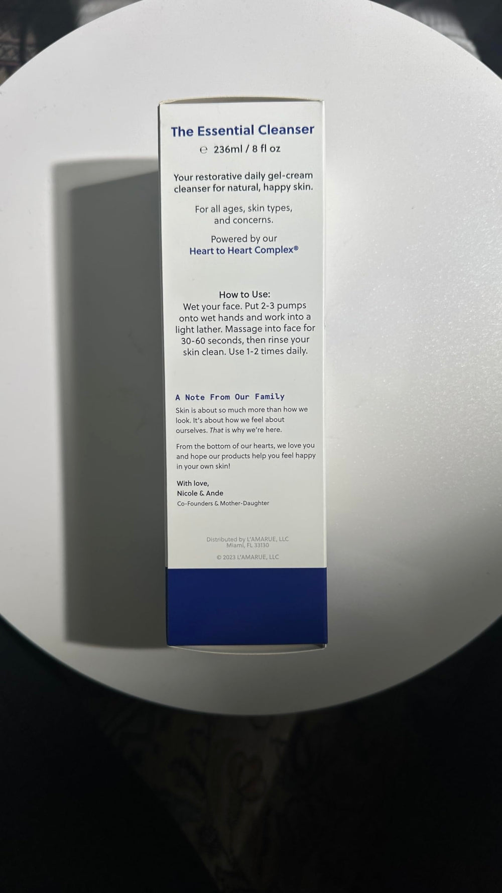 Lamarue Essential Cleanser packaging highlighting vegan and cruelty-free brand claims