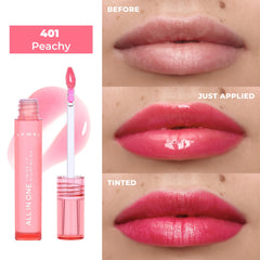Lamel All-in-One Lip Oil sheer-tint provides natural color with radiant gloss.