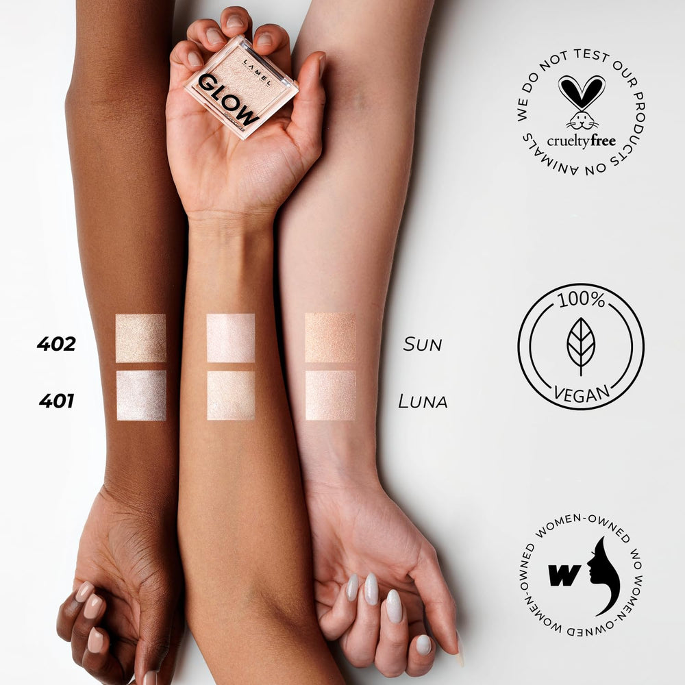 LAMEL Glow Highlighter cruelty-free vegan packaging emphasizes ethical beauty choices.