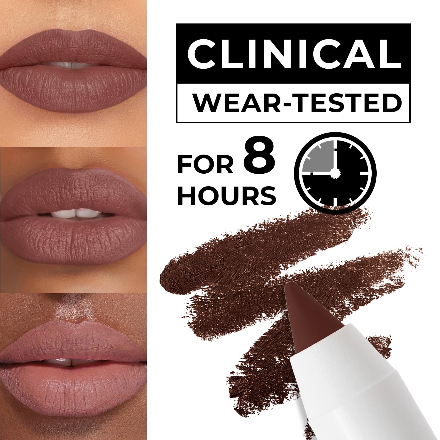 Lamel Matte Gel Lip Liner Spicy Nude on lips demonstrates smooth glide and long wear.