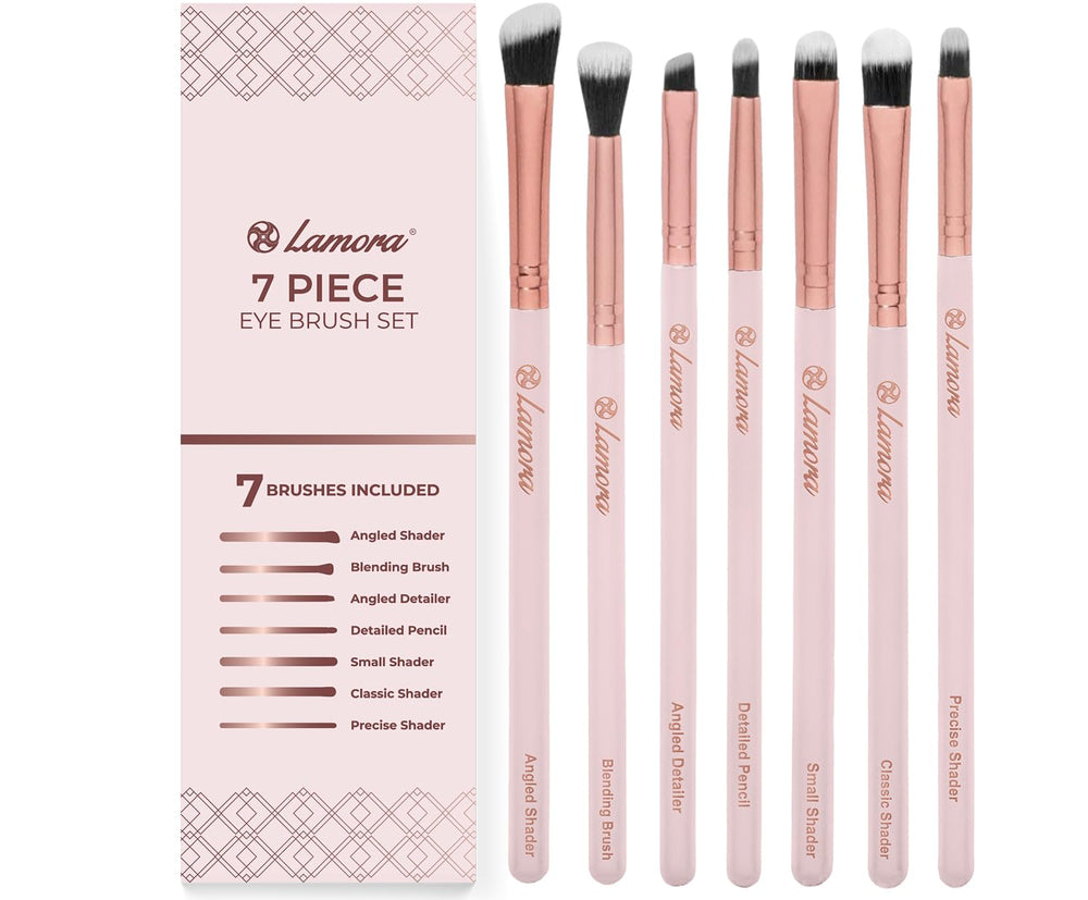 Lamora Eyeshadow Brush Set 7pc Pro for precise base makeup and smooth color.