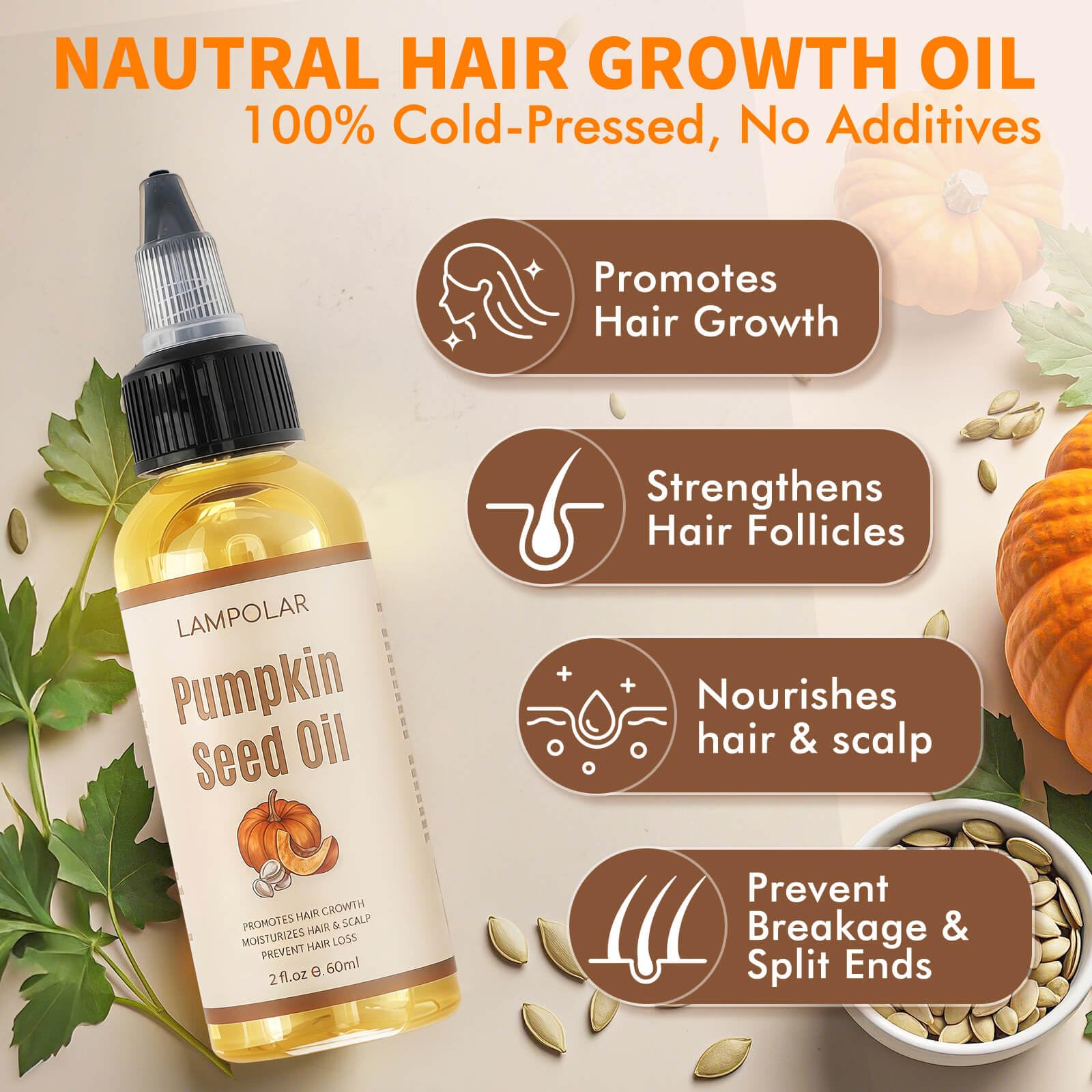 Lampolar Pumpkin Seed Oil hands applying to scalp for hydration.